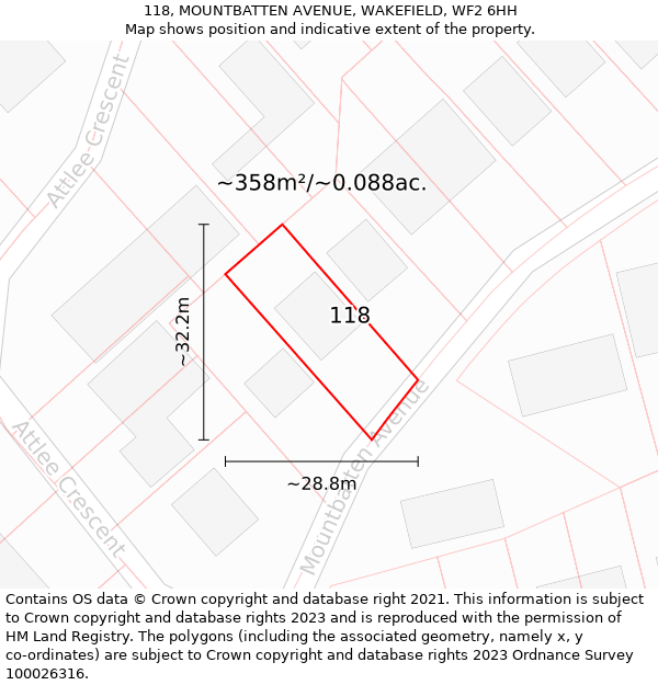 118, MOUNTBATTEN AVENUE, WAKEFIELD, WF2 6HH: Plot and title map