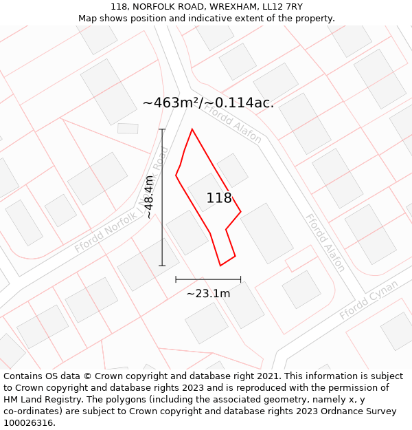 118, NORFOLK ROAD, WREXHAM, LL12 7RY: Plot and title map