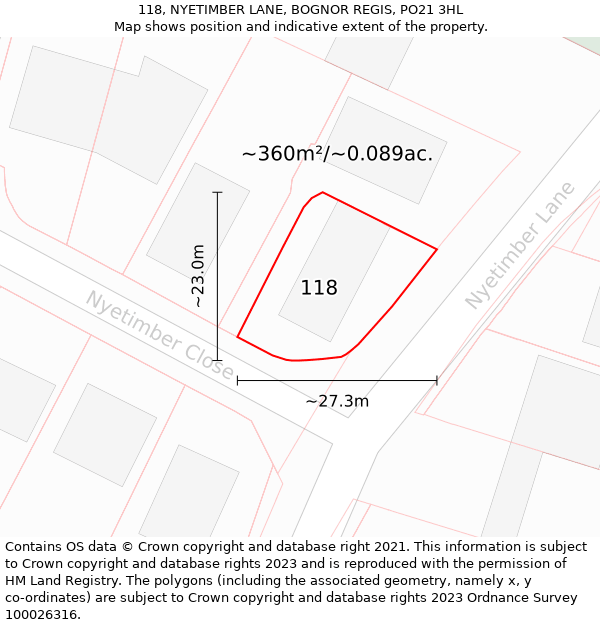 118, NYETIMBER LANE, BOGNOR REGIS, PO21 3HL: Plot and title map