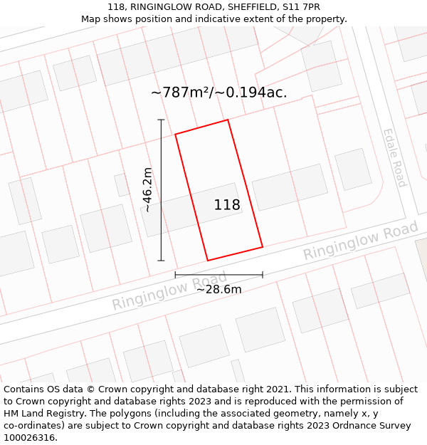 118, RINGINGLOW ROAD, SHEFFIELD, S11 7PR: Plot and title map