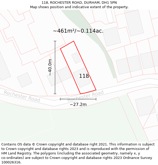 118, ROCHESTER ROAD, DURHAM, DH1 5PN: Plot and title map