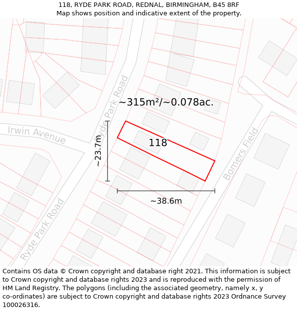 118, RYDE PARK ROAD, REDNAL, BIRMINGHAM, B45 8RF: Plot and title map