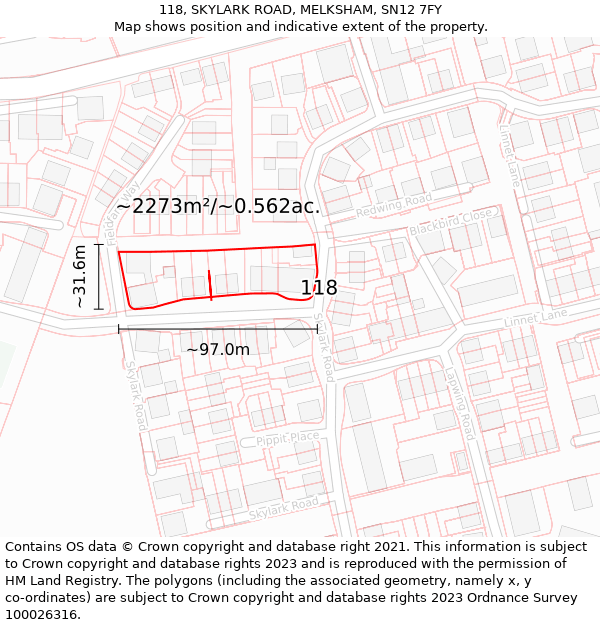 118, SKYLARK ROAD, MELKSHAM, SN12 7FY: Plot and title map