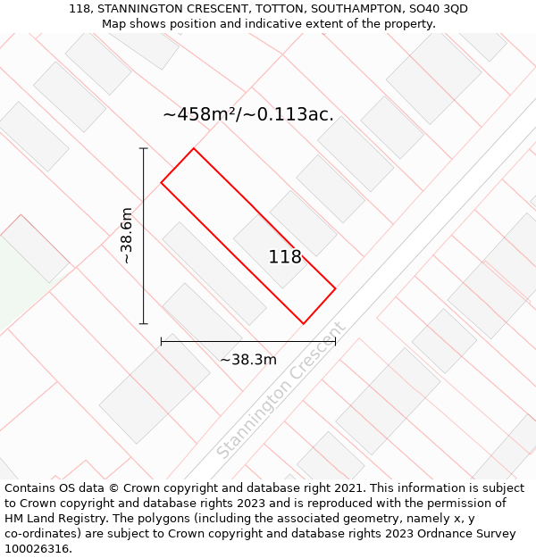 118, STANNINGTON CRESCENT, TOTTON, SOUTHAMPTON, SO40 3QD: Plot and title map