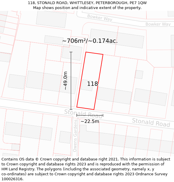 118, STONALD ROAD, WHITTLESEY, PETERBOROUGH, PE7 1QW: Plot and title map