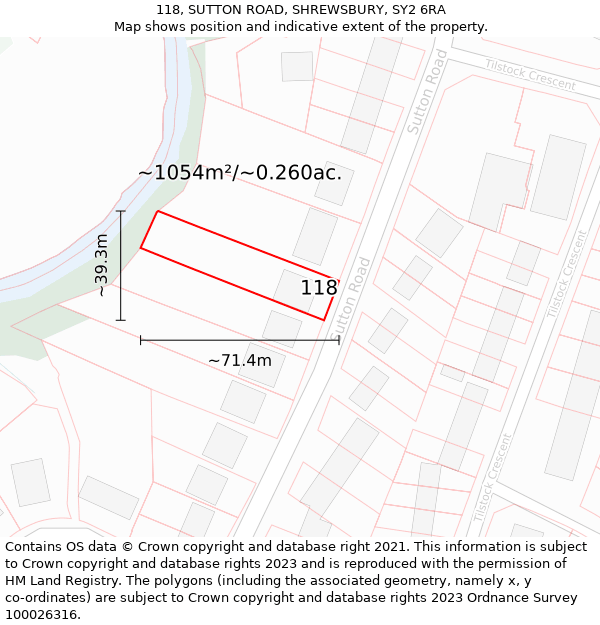 118, SUTTON ROAD, SHREWSBURY, SY2 6RA: Plot and title map