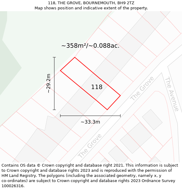118, THE GROVE, BOURNEMOUTH, BH9 2TZ: Plot and title map