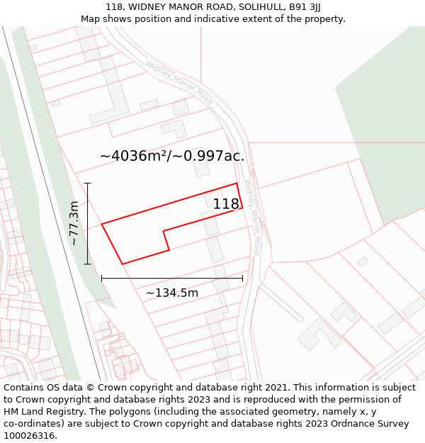 118, WIDNEY MANOR ROAD, SOLIHULL, B91 3JJ: Plot and title map