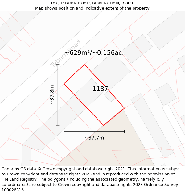 1187, TYBURN ROAD, BIRMINGHAM, B24 0TE: Plot and title map