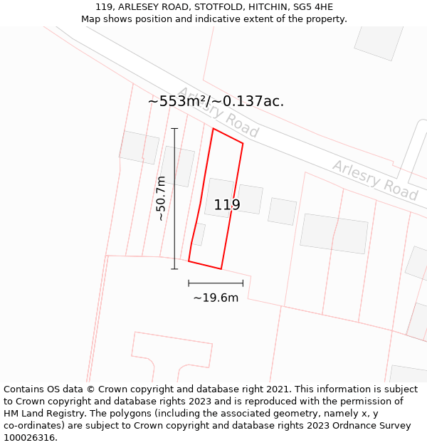 119, ARLESEY ROAD, STOTFOLD, HITCHIN, SG5 4HE: Plot and title map