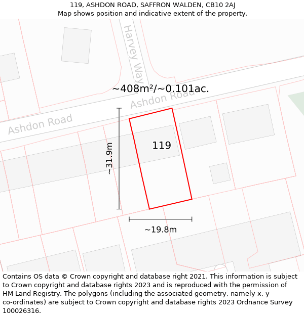 119, ASHDON ROAD, SAFFRON WALDEN, CB10 2AJ: Plot and title map