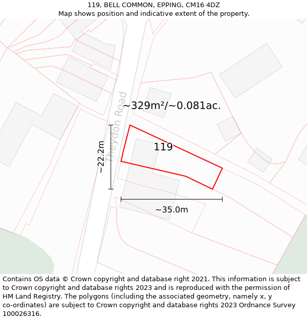 119, BELL COMMON, EPPING, CM16 4DZ: Plot and title map