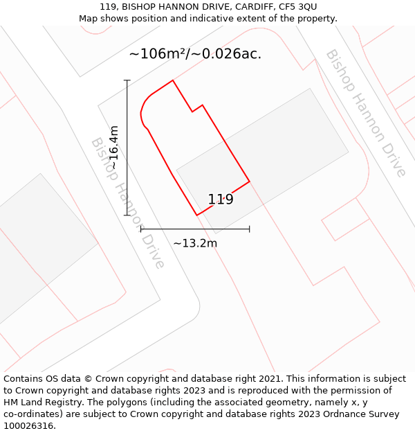 119, BISHOP HANNON DRIVE, CARDIFF, CF5 3QU: Plot and title map
