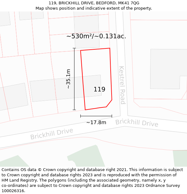 119, BRICKHILL DRIVE, BEDFORD, MK41 7QG: Plot and title map