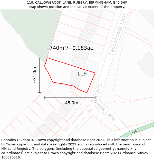 119, CALLOWBROOK LANE, RUBERY, BIRMINGHAM, B45 9HP: Plot and title map