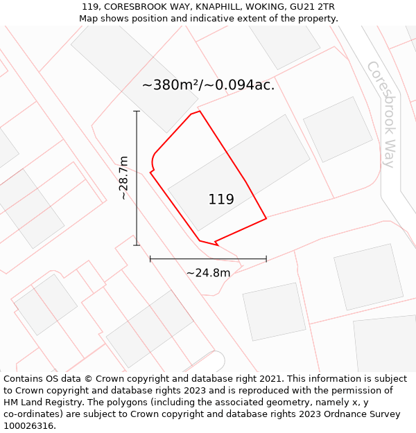 119, CORESBROOK WAY, KNAPHILL, WOKING, GU21 2TR: Plot and title map