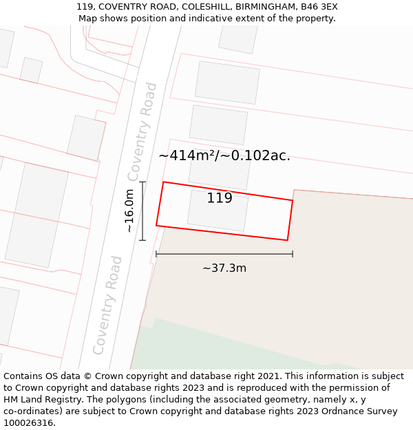 119, COVENTRY ROAD, COLESHILL, BIRMINGHAM, B46 3EX: Plot and title map