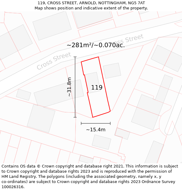 119, CROSS STREET, ARNOLD, NOTTINGHAM, NG5 7AT: Plot and title map