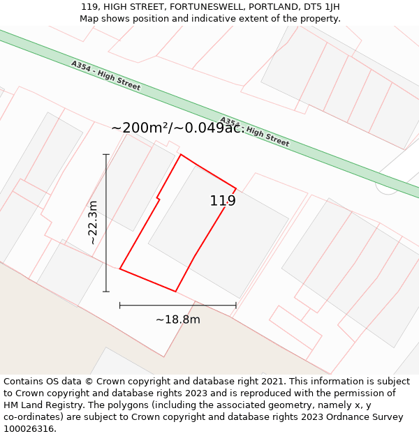 119, HIGH STREET, FORTUNESWELL, PORTLAND, DT5 1JH: Plot and title map