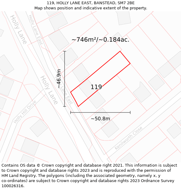 119, HOLLY LANE EAST, BANSTEAD, SM7 2BE: Plot and title map