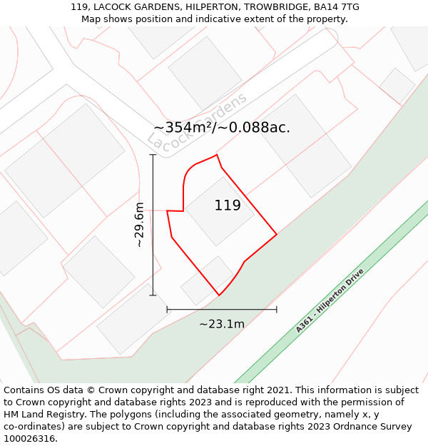 119, LACOCK GARDENS, HILPERTON, TROWBRIDGE, BA14 7TG: Plot and title map