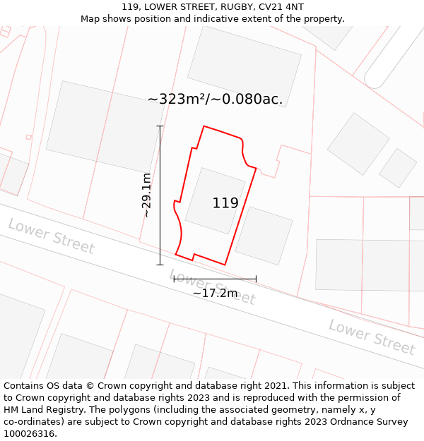 119, LOWER STREET, RUGBY, CV21 4NT: Plot and title map