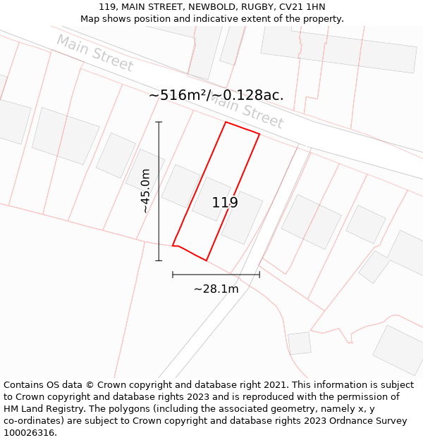 119, MAIN STREET, NEWBOLD, RUGBY, CV21 1HN: Plot and title map