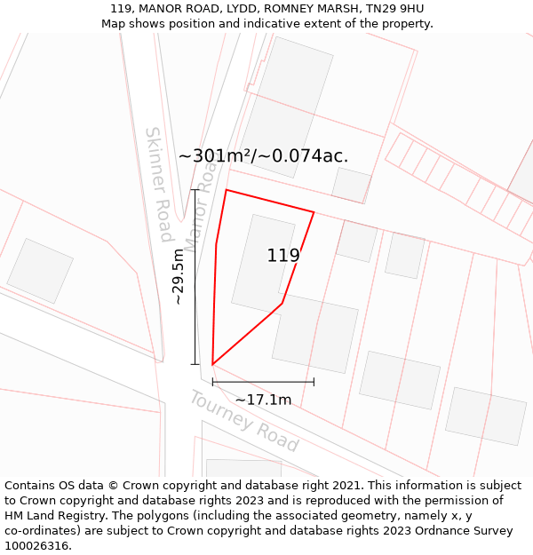 119, MANOR ROAD, LYDD, ROMNEY MARSH, TN29 9HU: Plot and title map