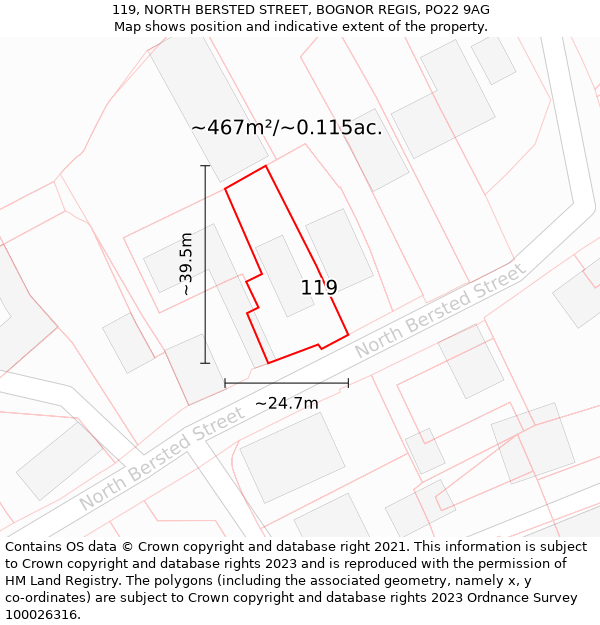 119, NORTH BERSTED STREET, BOGNOR REGIS, PO22 9AG: Plot and title map