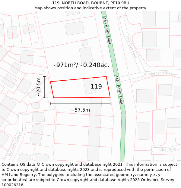 119, NORTH ROAD, BOURNE, PE10 9BU: Plot and title map