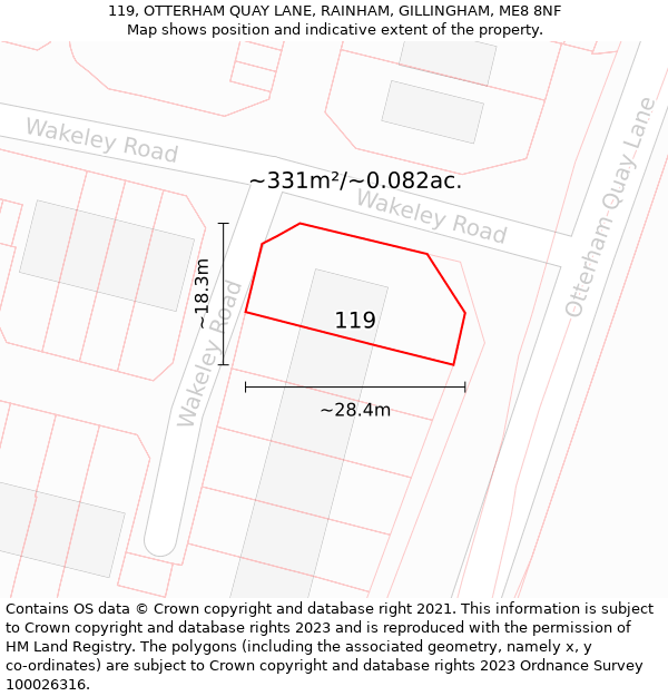 119, OTTERHAM QUAY LANE, RAINHAM, GILLINGHAM, ME8 8NF: Plot and title map