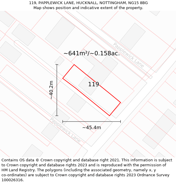 119, PAPPLEWICK LANE, HUCKNALL, NOTTINGHAM, NG15 8BG: Plot and title map