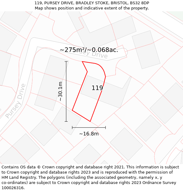 119, PURSEY DRIVE, BRADLEY STOKE, BRISTOL, BS32 8DP: Plot and title map