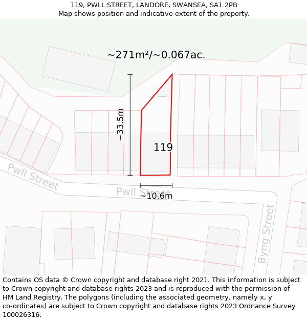 119, PWLL STREET, LANDORE, SWANSEA, SA1 2PB: Plot and title map