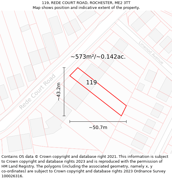119, REDE COURT ROAD, ROCHESTER, ME2 3TT: Plot and title map