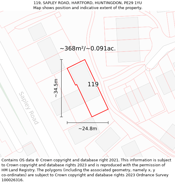 119, SAPLEY ROAD, HARTFORD, HUNTINGDON, PE29 1YU: Plot and title map