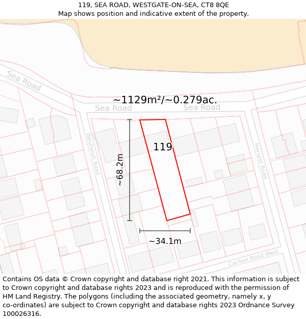 119, SEA ROAD, WESTGATE-ON-SEA, CT8 8QE: Plot and title map