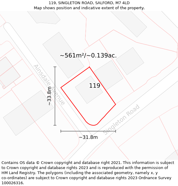 119, SINGLETON ROAD, SALFORD, M7 4LD: Plot and title map