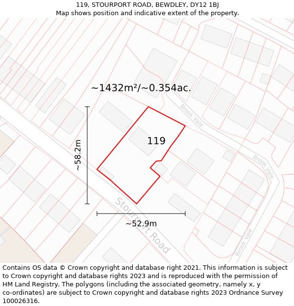 119, STOURPORT ROAD, BEWDLEY, DY12 1BJ: Plot and title map