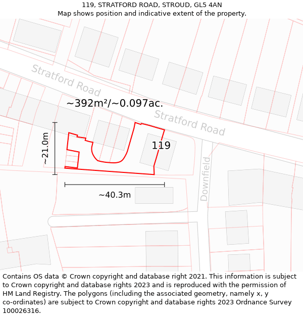 119, STRATFORD ROAD, STROUD, GL5 4AN: Plot and title map