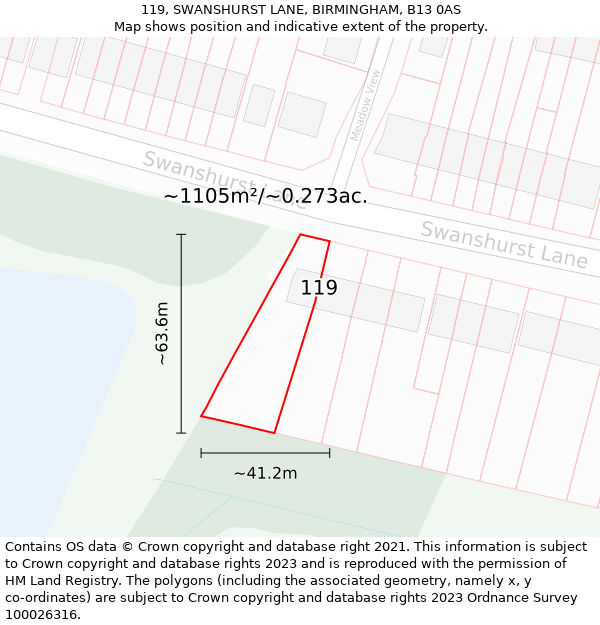 119, SWANSHURST LANE, BIRMINGHAM, B13 0AS: Plot and title map