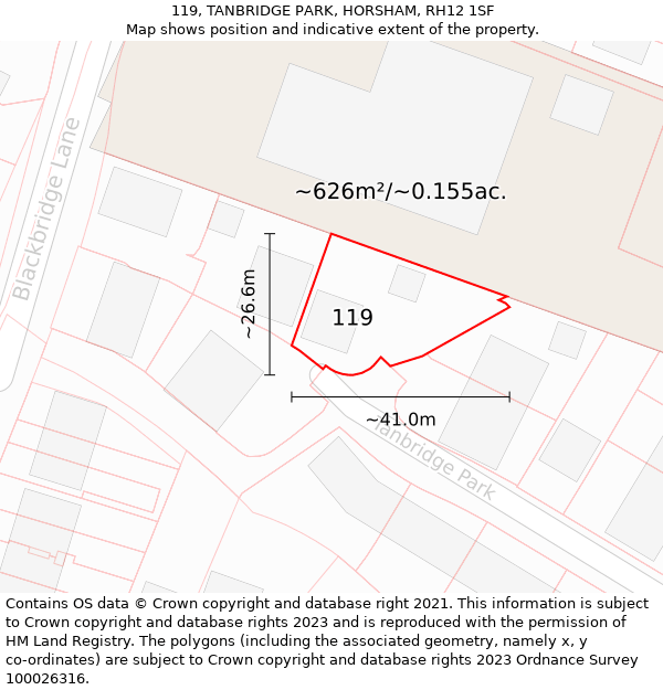 119, TANBRIDGE PARK, HORSHAM, RH12 1SF: Plot and title map