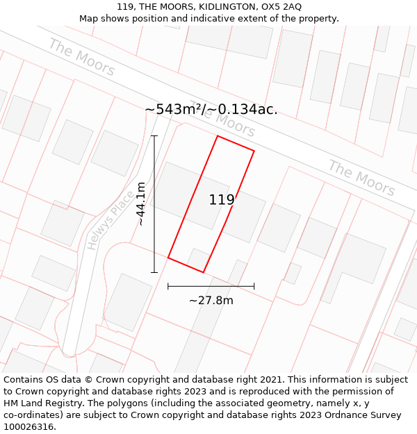 119, THE MOORS, KIDLINGTON, OX5 2AQ: Plot and title map