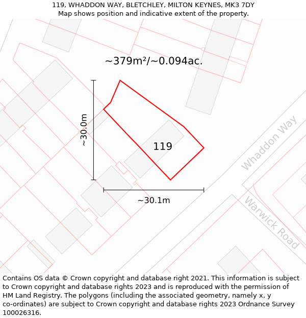 119, WHADDON WAY, BLETCHLEY, MILTON KEYNES, MK3 7DY: Plot and title map