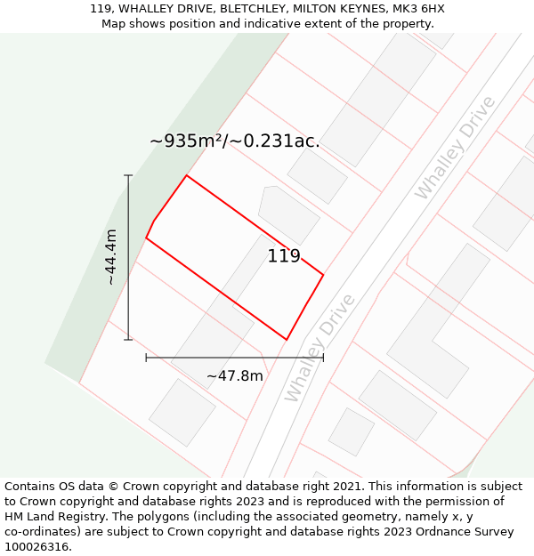 119, WHALLEY DRIVE, BLETCHLEY, MILTON KEYNES, MK3 6HX: Plot and title map