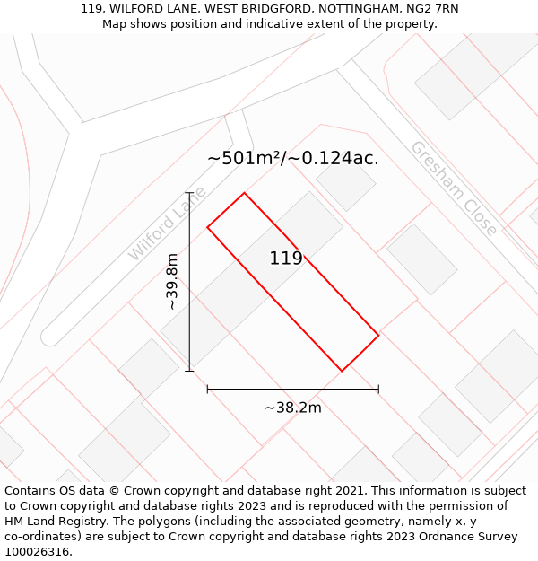 119, WILFORD LANE, WEST BRIDGFORD, NOTTINGHAM, NG2 7RN: Plot and title map