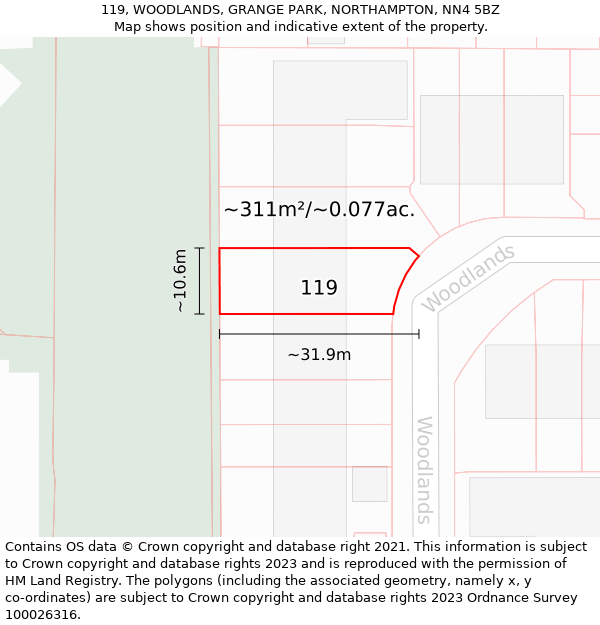 119, WOODLANDS, GRANGE PARK, NORTHAMPTON, NN4 5BZ: Plot and title map