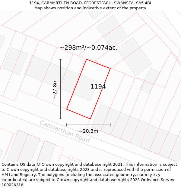 1194, CARMARTHEN ROAD, FFORESTFACH, SWANSEA, SA5 4BL: Plot and title map