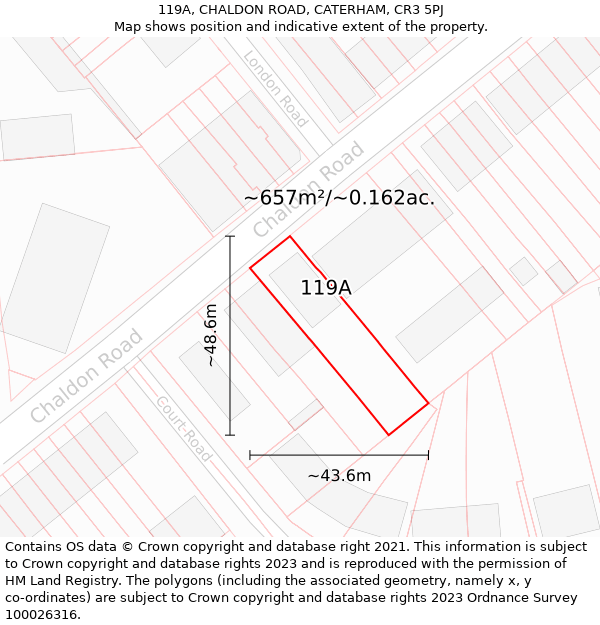 119A, CHALDON ROAD, CATERHAM, CR3 5PJ: Plot and title map