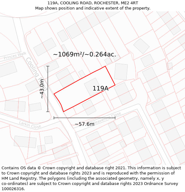 119A, COOLING ROAD, ROCHESTER, ME2 4RT: Plot and title map